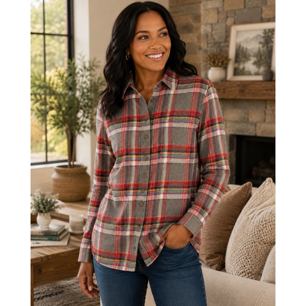 Marine Layer Womens Small Gray Red Plaid Cotton Button Up Long Sleeve Shirt
